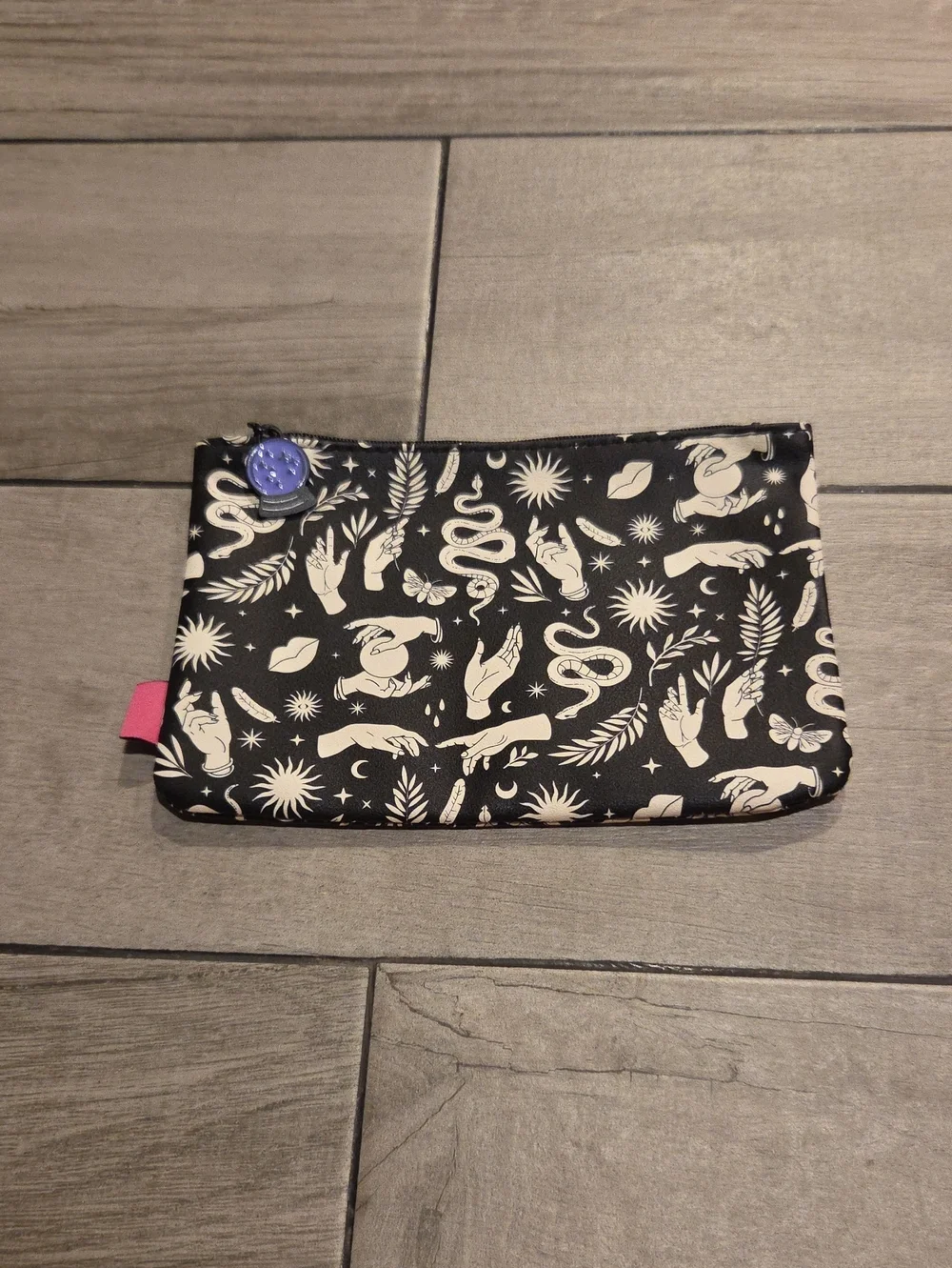 ipsy Black and Cream Mystical Print Cosmetic Pouch